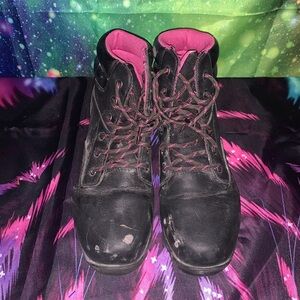 Black and Pink Lace-Up Boots